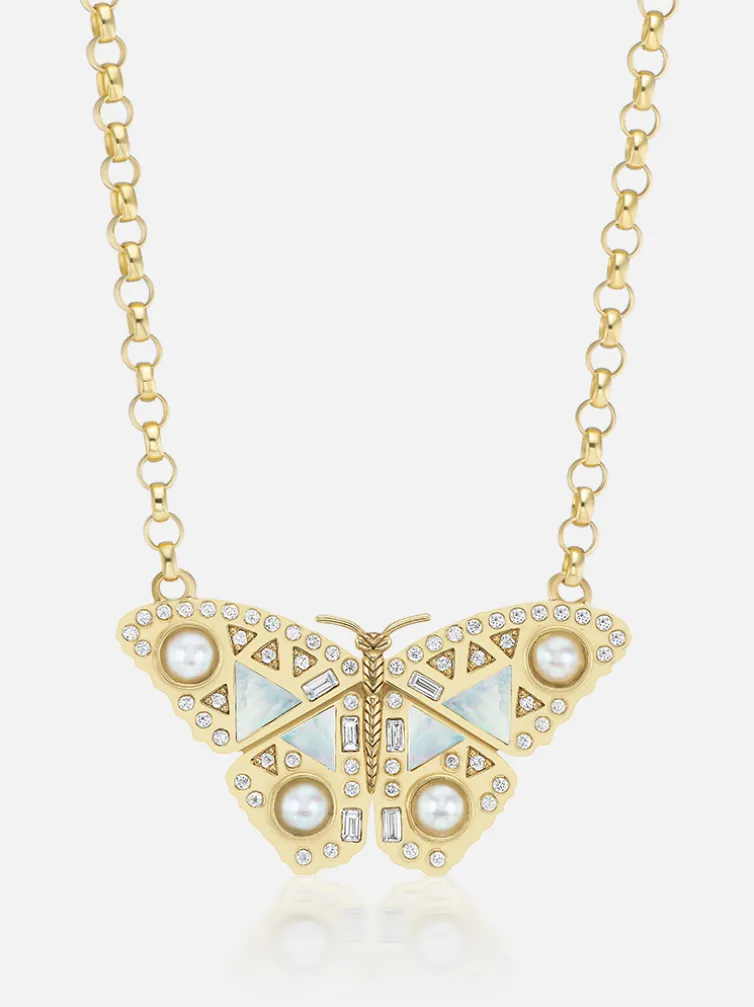 Butterfly Pendant Necklace Pearl