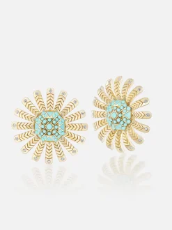 Chubby Sunflower Turquoise Button Earrings