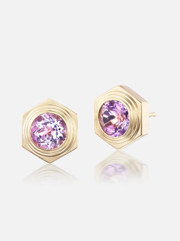 Hexed Amethyst Stud Earrings