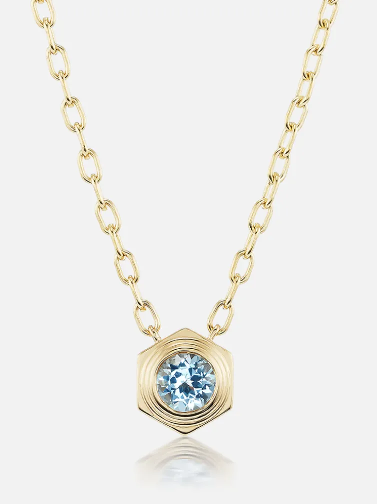 Hexed Aquamarine Pendant Necklace