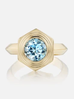 Hexed Aquamarine Ring
