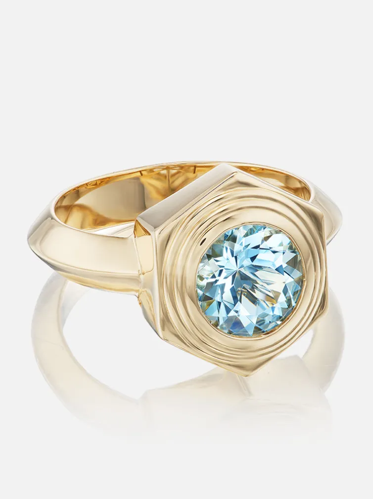 Hexed Aquamarine Ring