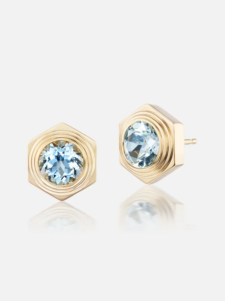 Hexed Aquamarine Stud Earrings