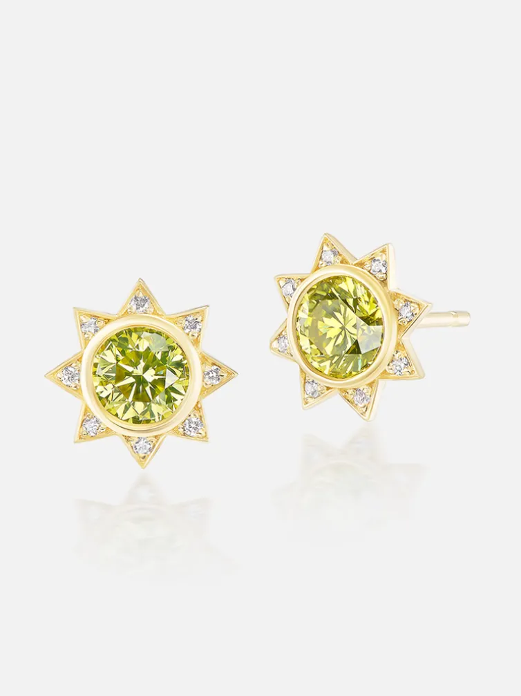 Mini Sun Stud Earrings Yellow Diamond