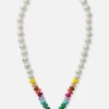 Pearl and Rainbow Bead Foundation Clasp Necklace