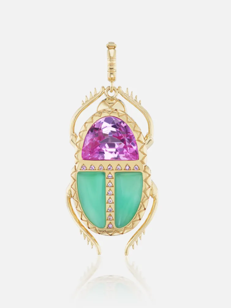 Scarab Pendant Pink Topaz and Chrysoprase