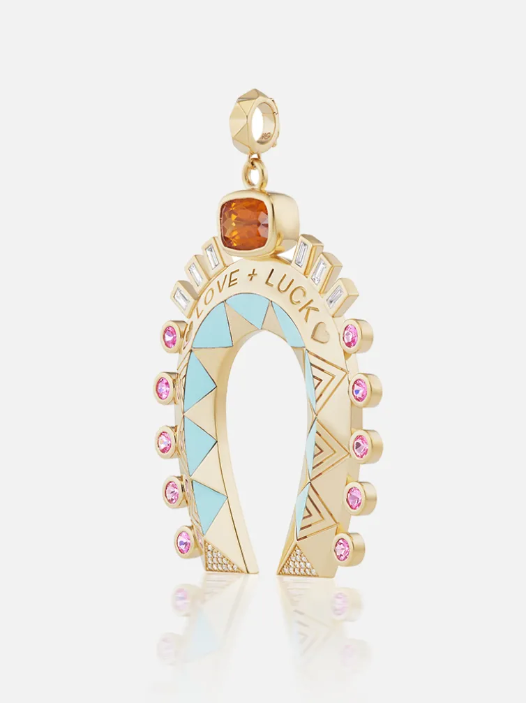 XL Fortune Favors the Bold Horseshoe Pendant Mandarin Garnet