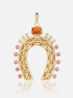 XL Fortune Favors the Bold Horseshoe Pendant Mandarin Garnet