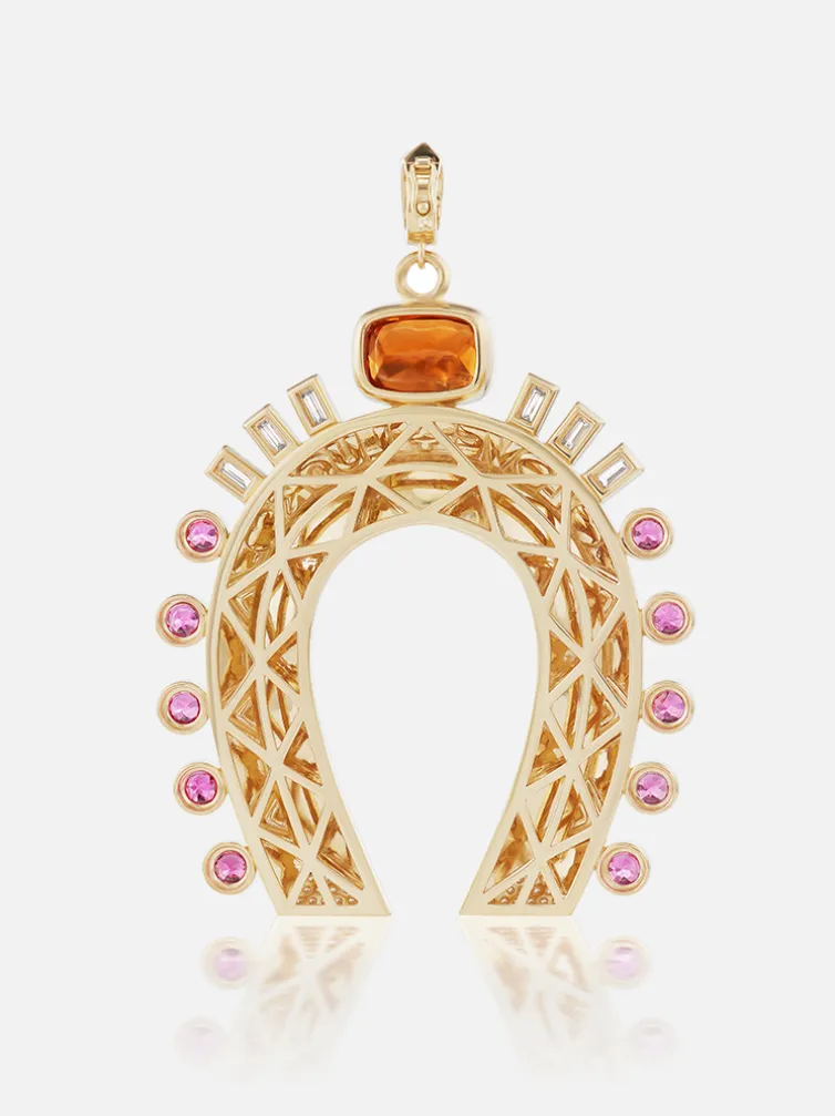 XL Fortune Favors the Bold Horseshoe Pendant Mandarin Garnet