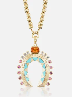 XL Fortune Favors the Bold Horseshoe Pendant Mandarin Garnet