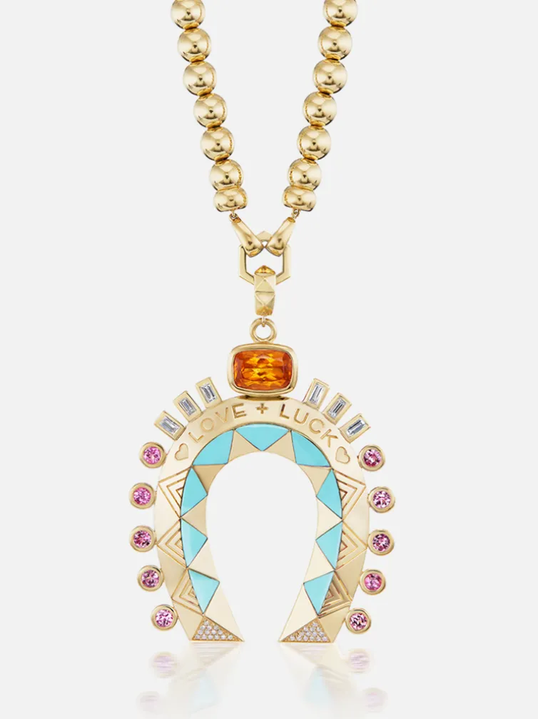 XL Fortune Favors the Bold Horseshoe Pendant Mandarin Garnet